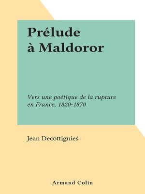 cover image of Prélude à Maldoror